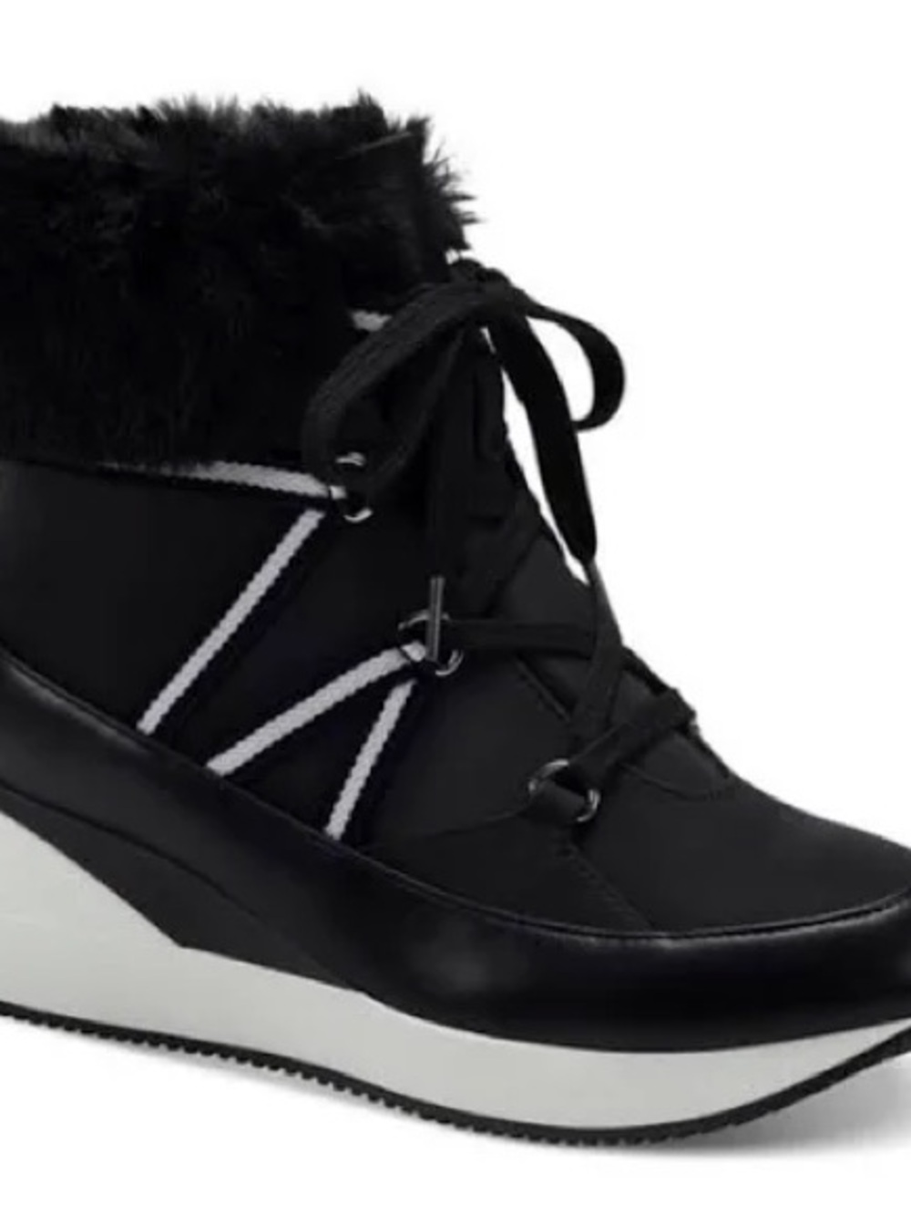 Alfani Black Faux Fur Lace-Up Wedge Sneaker Bootie